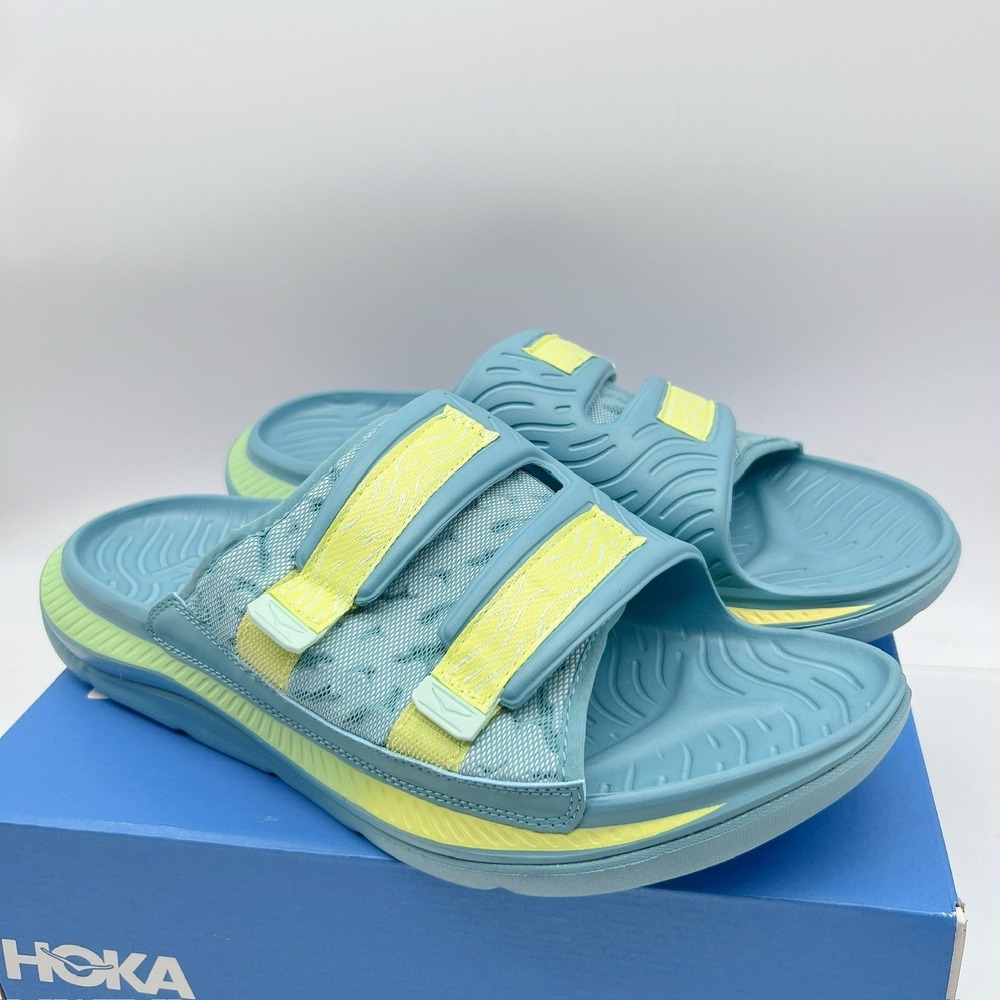 Hoka One One Ora Luxe - Ocean Mist/ Citrus Glow Recovery Slides Mens US 14